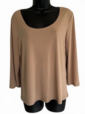 Vintage 80's 90's Basic Round Neck Long Sleeve Women's Top in Beige Size M